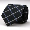 Men's classic black business tie featuring a stylish white and blue grid pattern design. - 8cm Business Black Plaid Hand-Tied