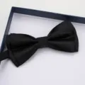 Classic black formal bow tie for men wedding groom business party packaged in a gift box. - Black Smooth Layered Bow Tie