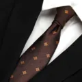 Classic brown patterned men's necktie with orange square dots for business formal suits. - Coffee Gold Small Square