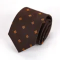 Brown formal business necktie detail shot with geometric diamond pattern for men's wedding suit. - Coffee Gold Small Square