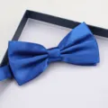 Dettaglio del farfallino in raso blu, che mostra una texture liscia e una lavorazione fine. - Farfallino Lucido Blu Reale