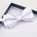 Elegant white double-layer satin bow tie for men, perfect for weddings, parties and formal wear. - Asymmetric White Glossy Bowtie
