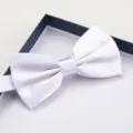 White satin bow tie for men, elegant formal neckwear accessory for wedding or business suit. - White Glossy Bowtie