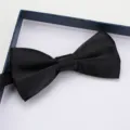Classic black satin bow tie for men formal wear wedding suit detail close-up presentation. - F13 New Black Smooth Bow Tie