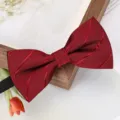 Noeud papillon uni rouge vin pour homme en tissu texturé, idéal pour costumes et mariages. - Nœud Papillon Rayé Rouge Vin