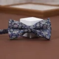 Men vintage floral jacquard bow tie elegant double layer suit shirt necktie accessory - Mist Blue Purple Rose