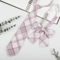 JK uniform pink plaid necktie and bow tie set, cute pre-tied school style accessories. - JK002 White Purple Red Plaid