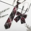 Japanese pre-tied plaid tie and bow tie set for school uniform shirts, red black. - JK010 Dark Coffee