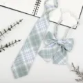 Green plaid JK necktie and bow tie set, Japanese school uniform accessory for daily wear. - JK054 Cedar