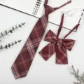 Japanese style JK DK uniform red plaid necktie and bow tie set pre-tied student accessories - JK011 Red Prisoner Bird