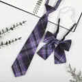 Japanese JK DK school style purple plaid necktie and bow tie set, pre-tied fashion shirt accessory. - JK015 Sweetheart Storm