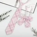 Pink plaid JK uniform tie and bow set for women and girls, Japanese school style accessories. - JK029 Girl's Secret