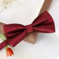 Burgundy solid color men's bow tie for wedding suit and formal business wear elegant accessory. - New Wine Red Glossy Bowtie