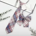 Detailed view of Japanese style plaid JK DK necktie and bow tie set, exquisite fabric texture. - JK037 Seabed Coral
