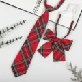 Japanese school uniform red plaid tie and bow set for students JK DK fashion accessories - JK042 Hawthorn Red