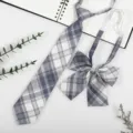 JK style grey plaid necktie and bow tie set, pre-tied student uniform accessories for shirts. - JK049 Gentle Slash