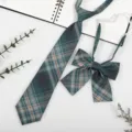 Green plaid JK tie and bow set, Japanese school style shirt accessory display - JK048 Forest Letter