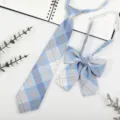 Japanese JK DK style blue plaid tie and bow tie set detail view, perfect for uniform shirt. - JK052 Ice Cream