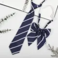 Japanese style JK DK school uniform navy blue tie and bow set with white diagonal stripes. - Navy Blue Stripe