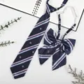 Japanese JK DK uniform necktie and bow set navy blue striped collar accessories for daily wear style - Dark Blue Little Windmill