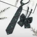 Japanese JK DK school style dark green striped tie and bow set accessory clothing detail view - Dark Green Badge
