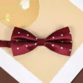 Burgundy polka dot bow tie with herringbone texture for men wedding formal wear style. - Red White Polka Dot Bowtie