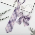 Japanese JK uniform purple plaid tie and bow set student necktie fashion accessory - JK018 Faint Fog