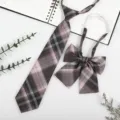 JK uniform plaid tie and bow set, pre-tied brown necktie and bow for school shirts variant. - JK021 Song of Polar Night