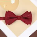 Wine red bow tie for men wedding groom suit formal dress classic textured fabric accessory - Wine Red Asymmetric Stripe Bowtie