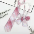 JK uniform plaid necktie and bow set, Japanese style pre-tied pink blue accessory. - JK031 Little Red Riding Hood