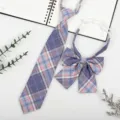 Japanese JK DK pre-tied necktie and bow tie set, blue pink plaid shirt accessories. - JK035 Purple Orange