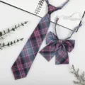 Japanese JK school uniform plaid necktie and bow tie set, pre-tied blue purple tartan accessory. - JK036 Esports Girl (Necktie & Bowknot)