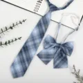 Japanese JK college style blue plaid tie and bow tie set for school uniform shirts. - JK045 Whale Island Plaid