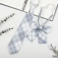 Japanese JK school plaid necktie and bow set for uniform, pre-tied blue grey tie accessories. - JK053 Sky Blue Yellow Plaid