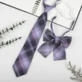 Japanese style JK DK uniform purple plaid tie and bow set, perfect for school outfit and daily wear. - Romance Never Dies
