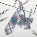 Japanese JK DK pre-tied plaid tie and bow set academic style uniform shirt accessories blue - Turquoise Green Plaid (Necktie + Bow Tie)
