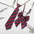 Japanese JK DK striped tie and bow set, pre-tied school uniform neckwear accessory. - Tibetan Red Stripe