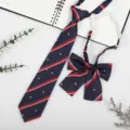 Japanese JK school style navy blue necktie and bow set with red stripes and white stars. - Navy Red Stripe Star