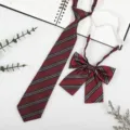 Japanese JK DK uniform stripe tie and bow set pre tied school style necktie accessory for daily wear - Red Bottom Black Stripe