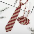 Japanese school style red gold striped necktie and bow tie set for JK DK uniform accessories. - Red Yellow Stripe