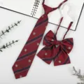 Japanese style JK DK school uniform red striped tie and bow set for apparel accessories - Burgundy Badge
