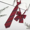 Japanese style striped JK DK school tie and bow tie set for men and women shirts red navy blue - Burgundy Blue Silver Stripe