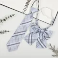 Blue plaid JK uniform tie and bow set, pre-tied school style necktie accessory for daily wear. - Light Blue Plaid
