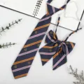 Japanese style JK DK school uniform tie and bow set with classic striped pattern and crest. - Dark Blue White Stripe M