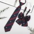 JK uniform tie and bow set navy blue with red green stripes and crest embroidery pre-tied - Dark Blue Badge