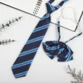 Japanese style JK DK striped necktie and bow tie set for school uniform daily wear accessories. - Dark Blue Wide Stripe