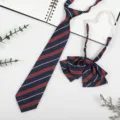 Japanese JK DK style navy blue red white striped necktie and bow set for uniform. - Dark Blue Green Stripe