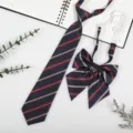Japanese JK DK school style striped tie and bow set for uniform shirt daily wear accessories - Dark Blue Clamped Gold