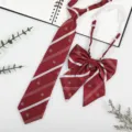 Wine red JK DK school style striped tie and bow set for uniform shirts and daily wear. - Jujube Red Crown (Necktie & Bowknot)