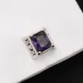 Boutons de manchette carrés en métal argenté avec pierre précieuse violette pour hommes - Pierre Violette Multifacettes